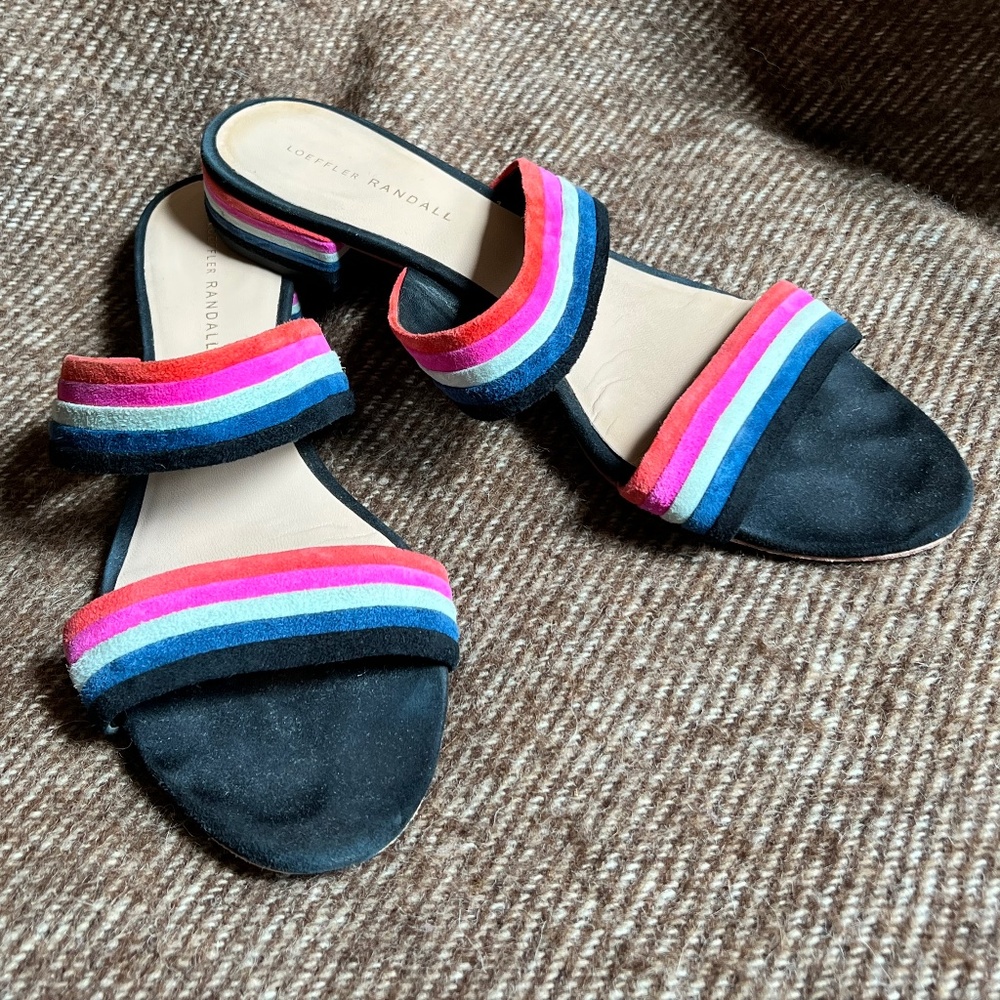Loeffler Randall rainbow stripe suede flat sandals 11